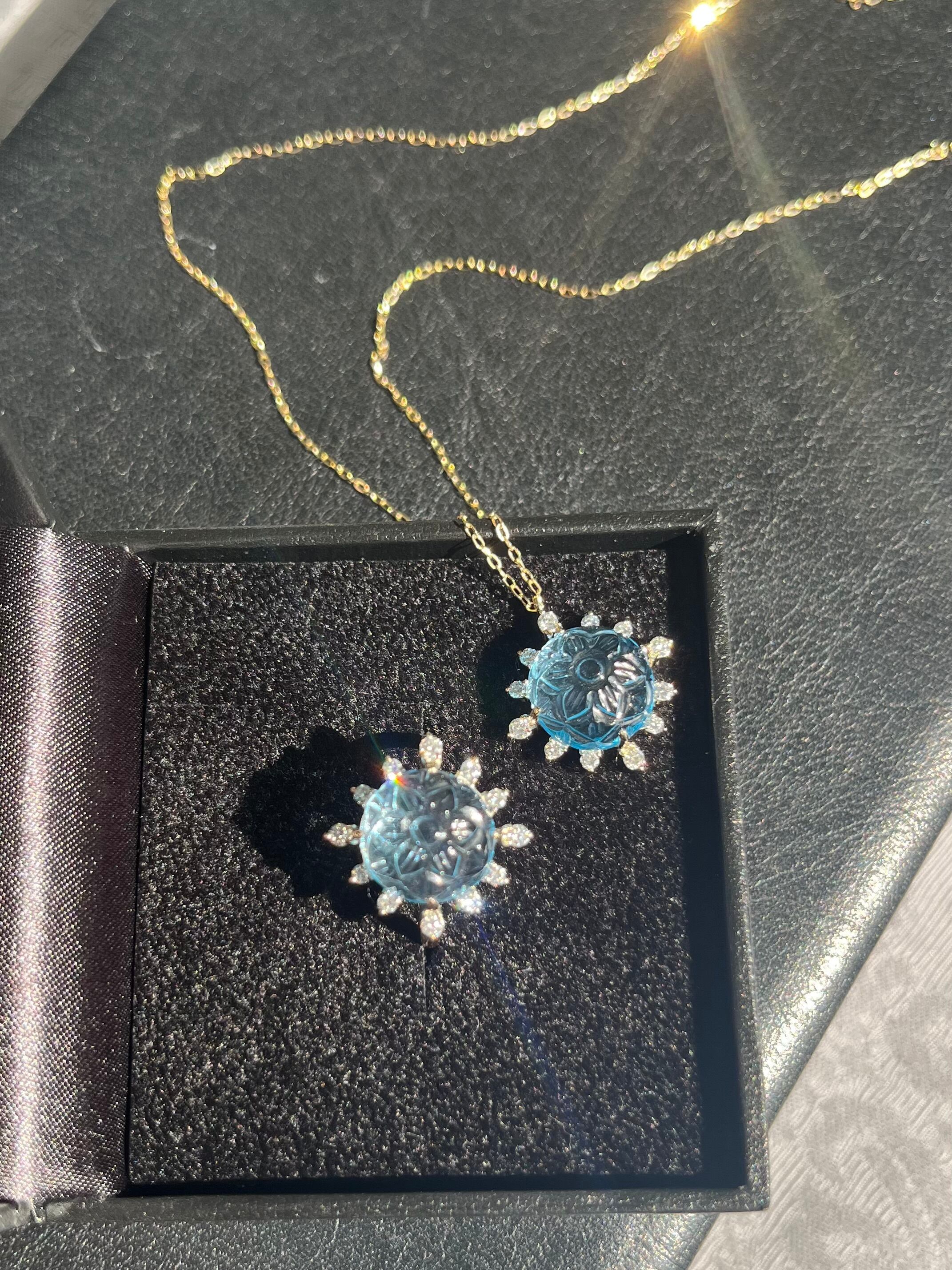 Taralika] K10YG diamond blue topaz carving necklace | Indabia