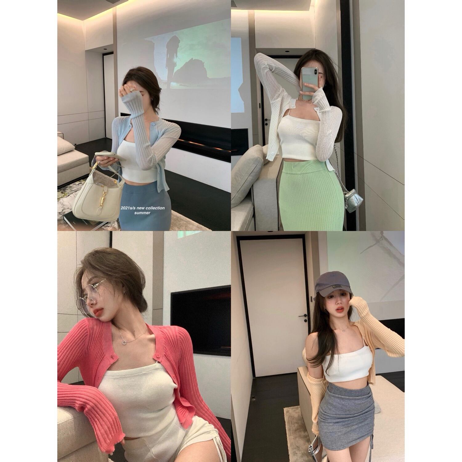 ニットカーディガンサマー薄手シャツ ショートジャケット トップス ロング ピンク 夏物 シルク ピュア ブラックストロベリース21232299355