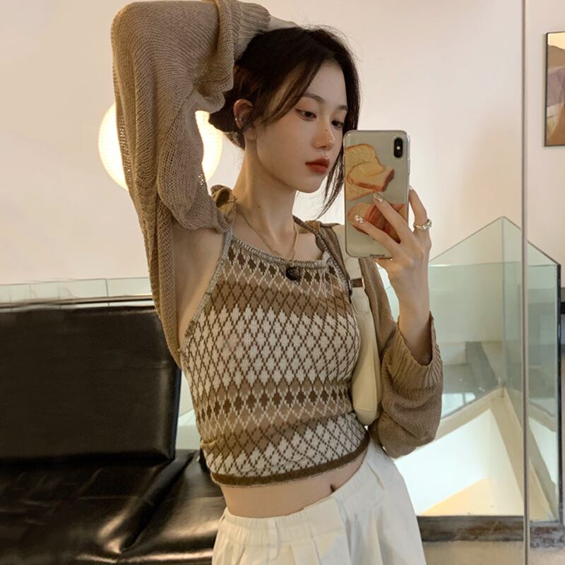 スタンダードセーター スプリングオータム薄手カーディガンショートトップス ロング レトロ 春物 秋物 スーパーモール9607508879