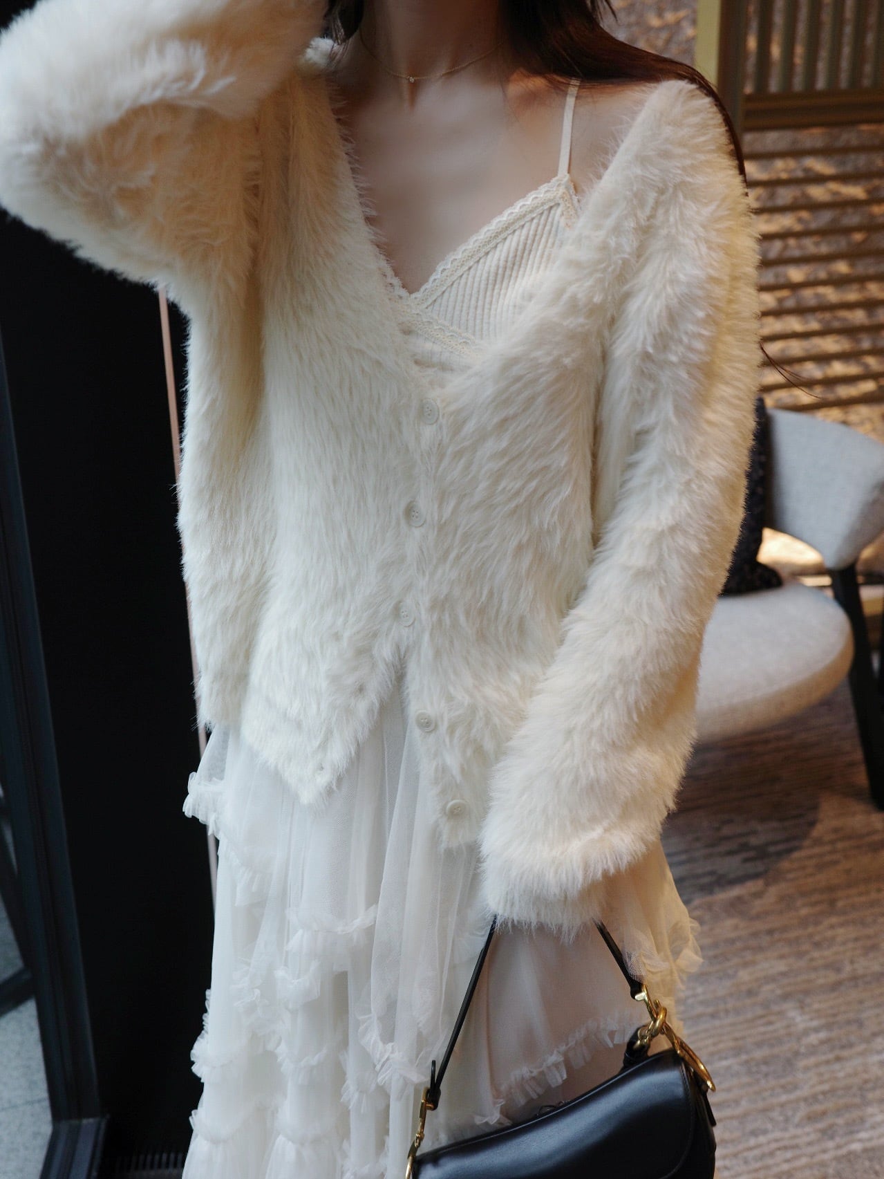 Fur knit CD/ white,pink(11月中旬〜下旬頃お届け予定)