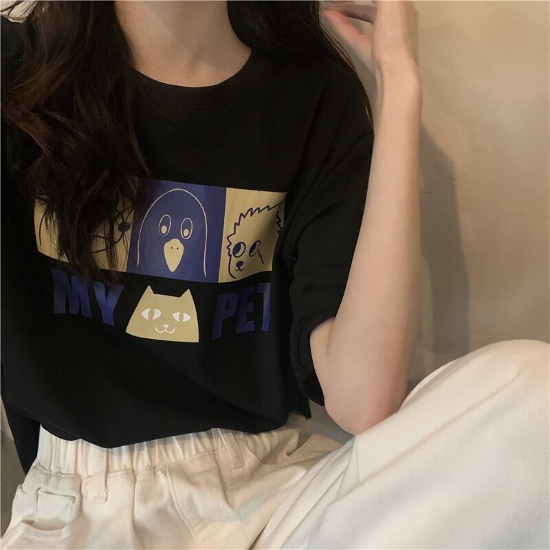 Tシャツ サマープリントルーズトップス 夏物 萌量不足59875840382