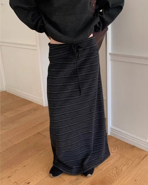 Drawstring Melange Stripe Maxi Skirt 504167