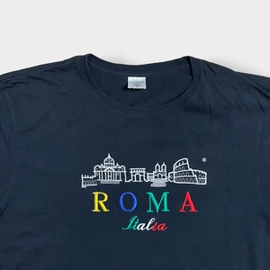 【STEDMAN】ROMA ITALIA 刺繍 ロゴ Tシャツ t-shirt  半袖 黒 X-LARGE us古着