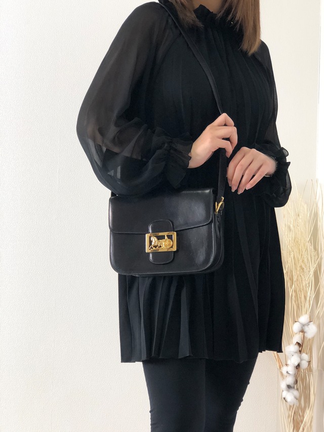 CELINE セリーヌ ホースキャリッジ レザー ショルダーバッグ ブラック vintage ヴィンテージ オールド w34jkd