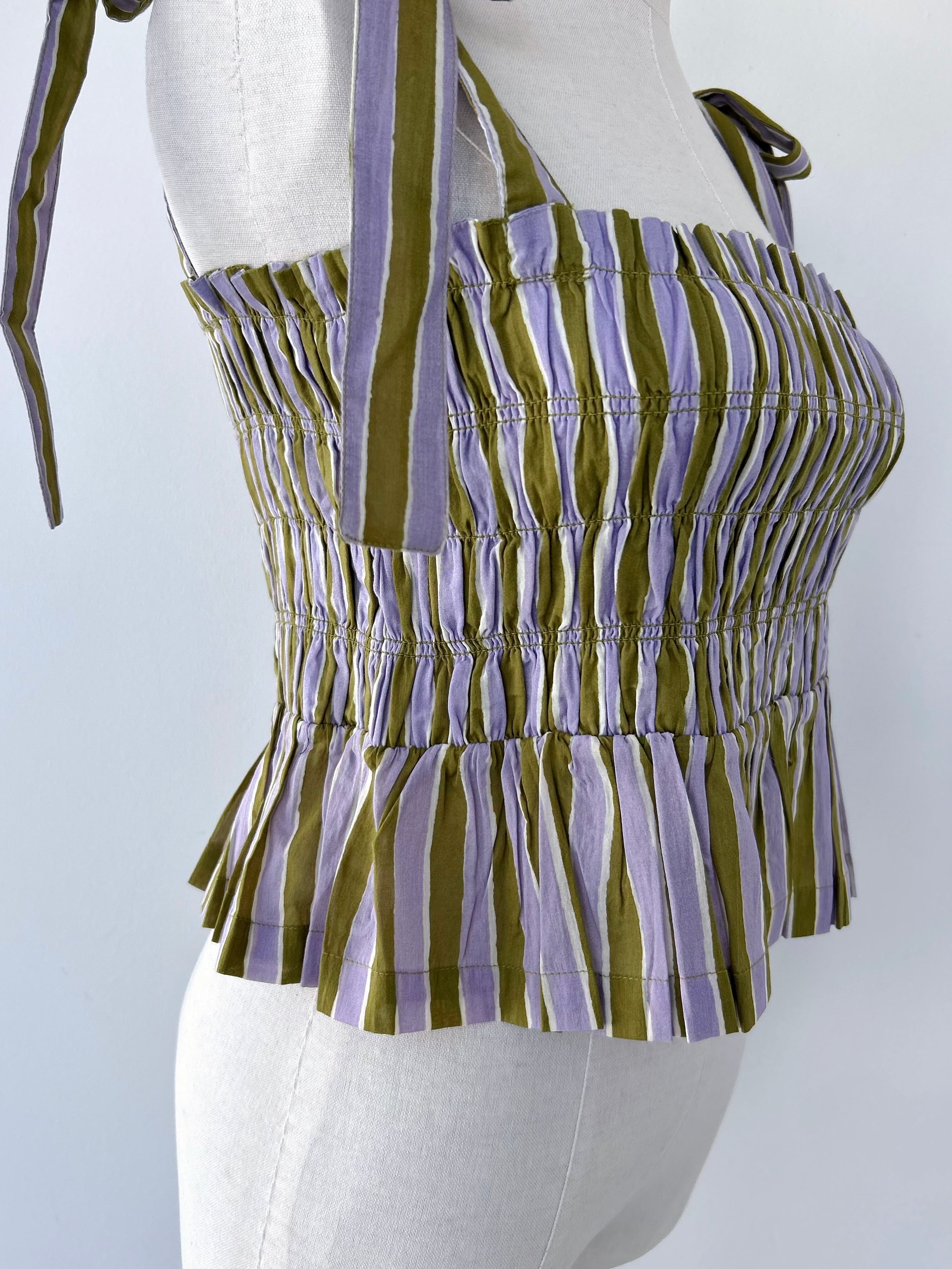 Sara Mallika Cotton Wave Strip Print Shiring Top | KOKO