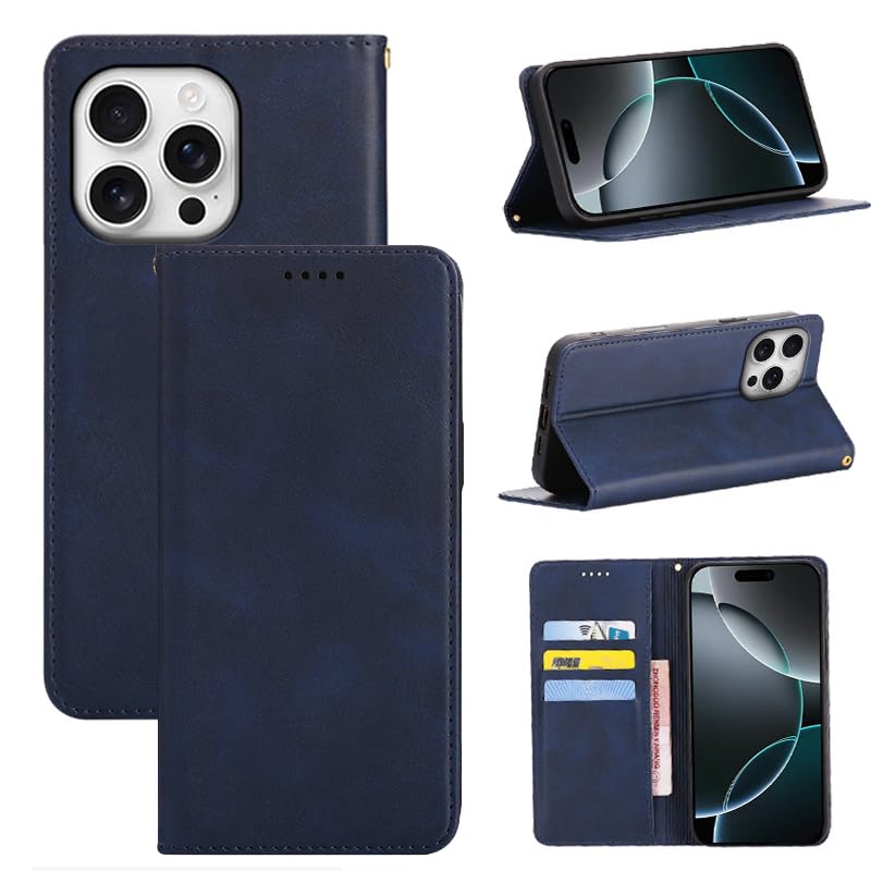 適用 iPhone16 Pro ケース 手帳型 いphone16Pro 用 手帳型ケース iPhone16Pro 用 スマホケース カバー 手帳型 PUレザー カード収納 財布型 耐衝撃 ケース マグネット スタンド機能付き 5色(いphone16 Pro 用 ケース 手帳型) (深い青)