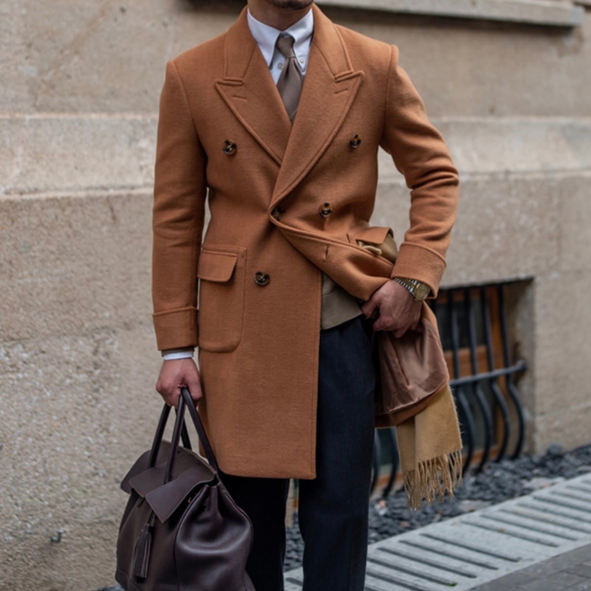 高品質＞ダブルブレストウールキャメルポロコート | Buona Vita