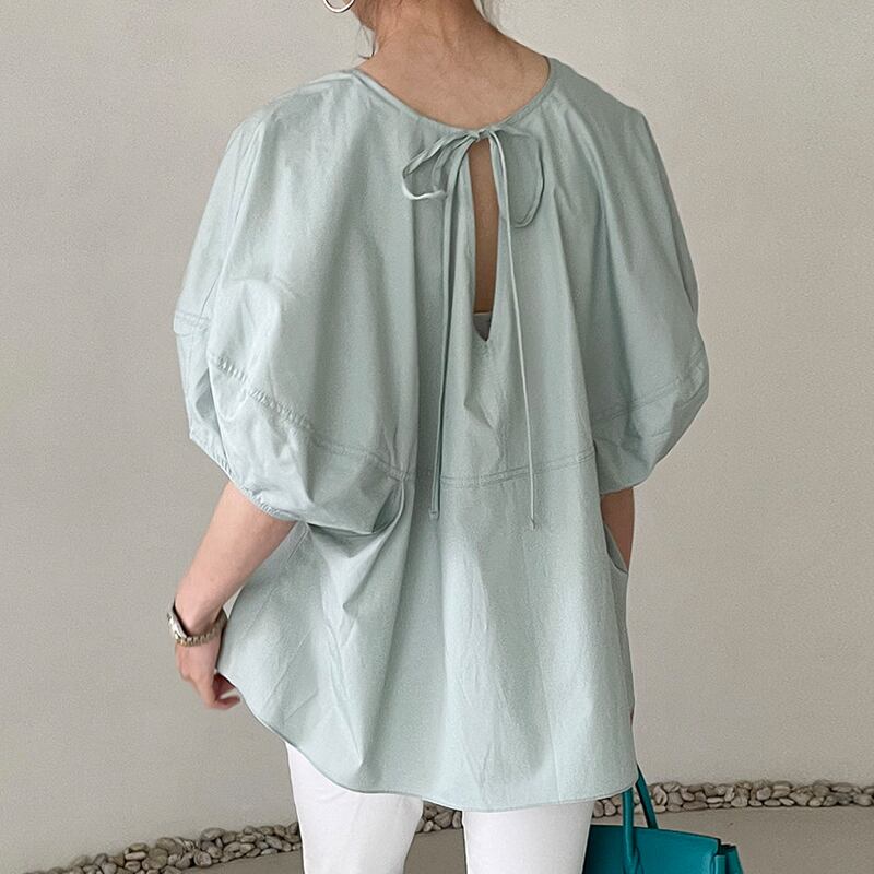 back ribbon lantern sleeve blouse TO0744
