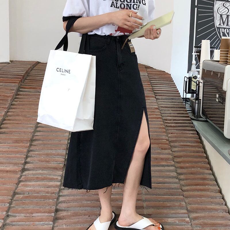 サイドスリットスカート サマースタイルハイウェスト薄手Aライン 夏物 ビッグFスモールZ韓国93115926644