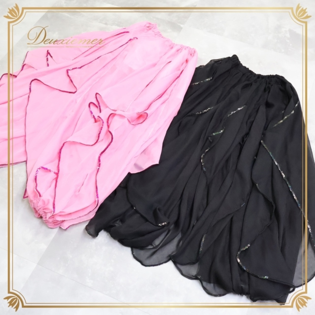 ベリーダンス 衣装 ズボン ハーレムパンツ まとめ売り 全2点 セット ピンク系 ブラック系 黒 アラジン衣装 フリル 舞台 発表会 イベント パンツ セットアップ コスチューム 衣装セット おしゃれ