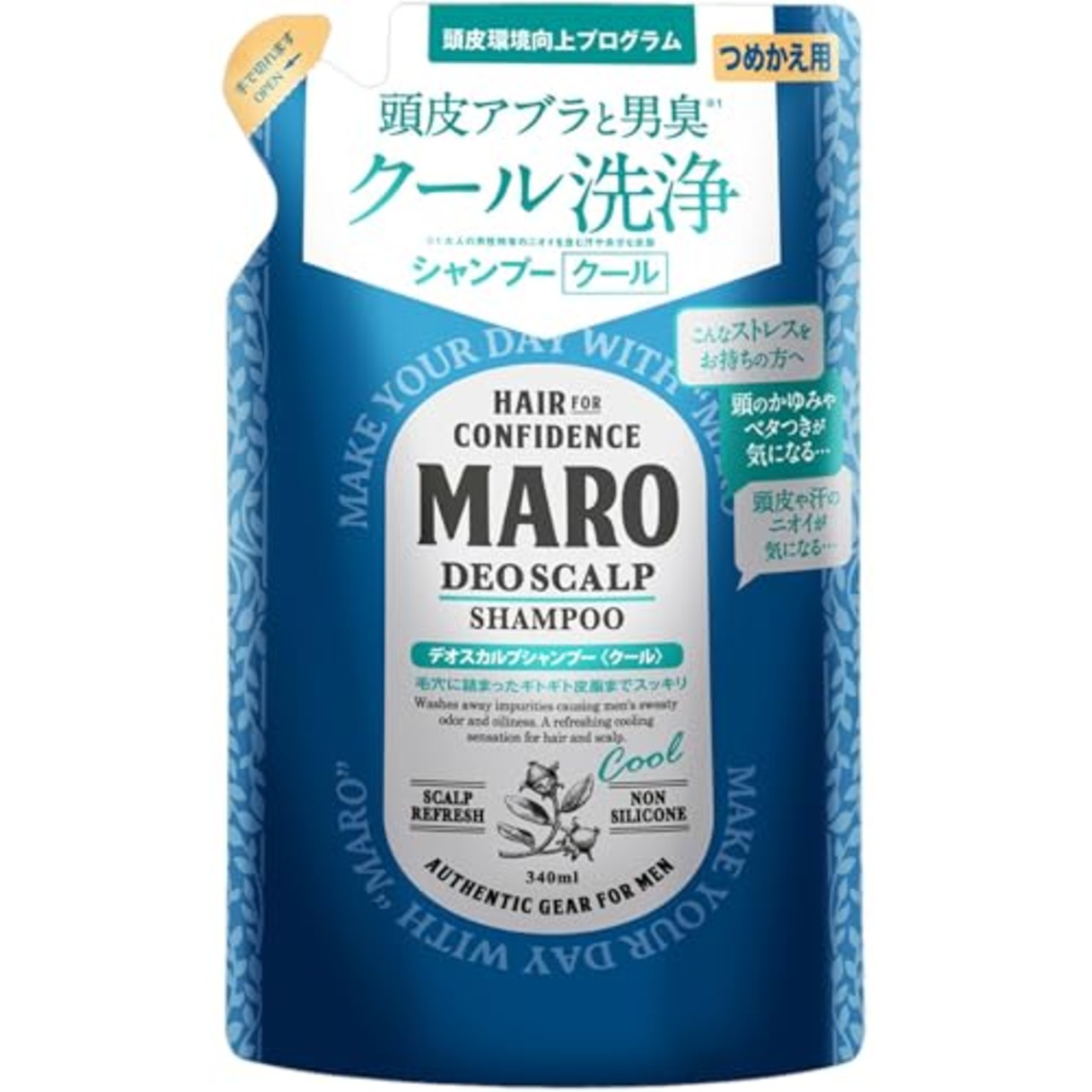 【医薬部外品】 MARO デオ スカルプ シャンプー メンズ クール グリーンミントの香り 340ml 詰め替え 薬用 ノンシリコン 泡