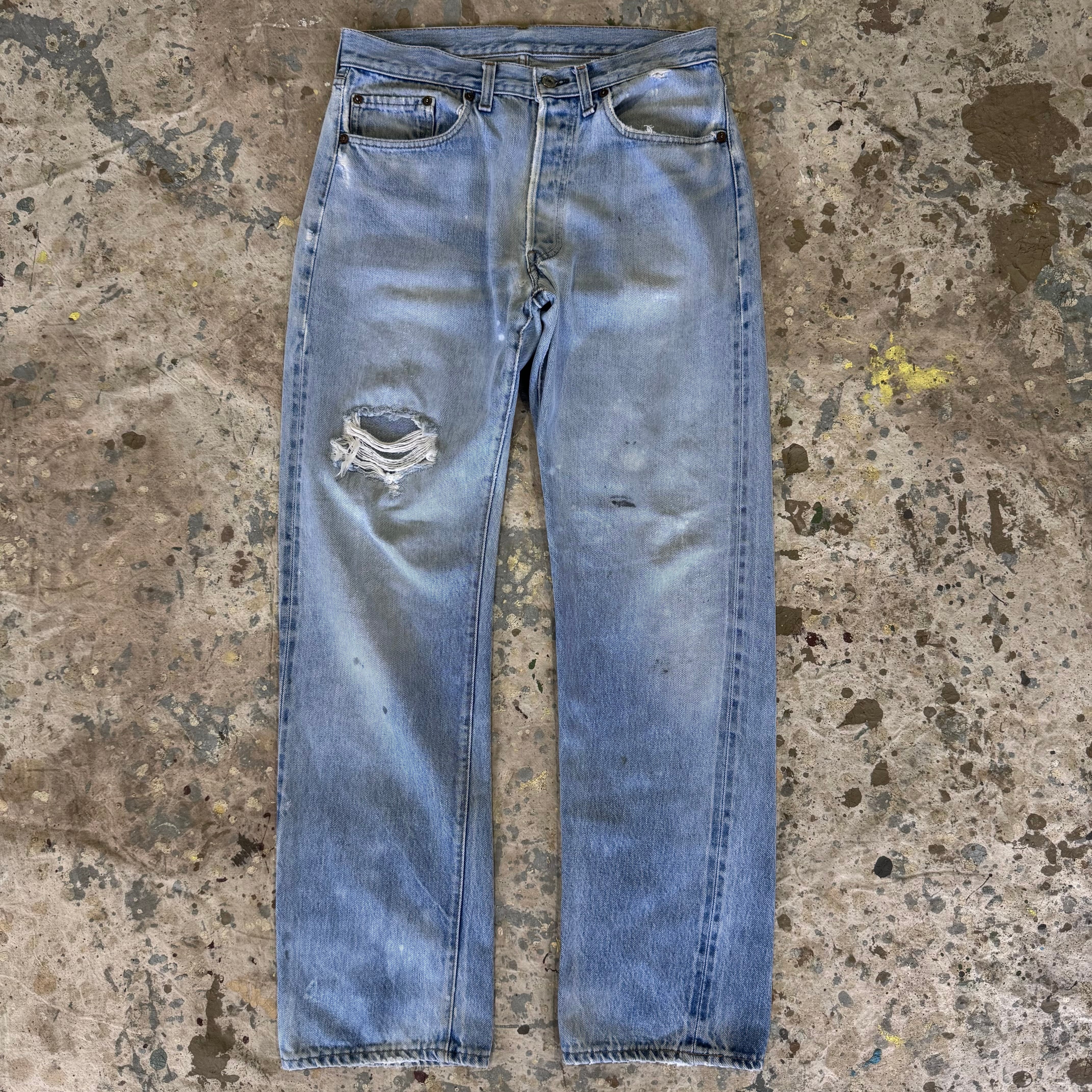80s Levis 501 赤耳 デニムパンツ アイスブルー リペア W32 L34 | 古着