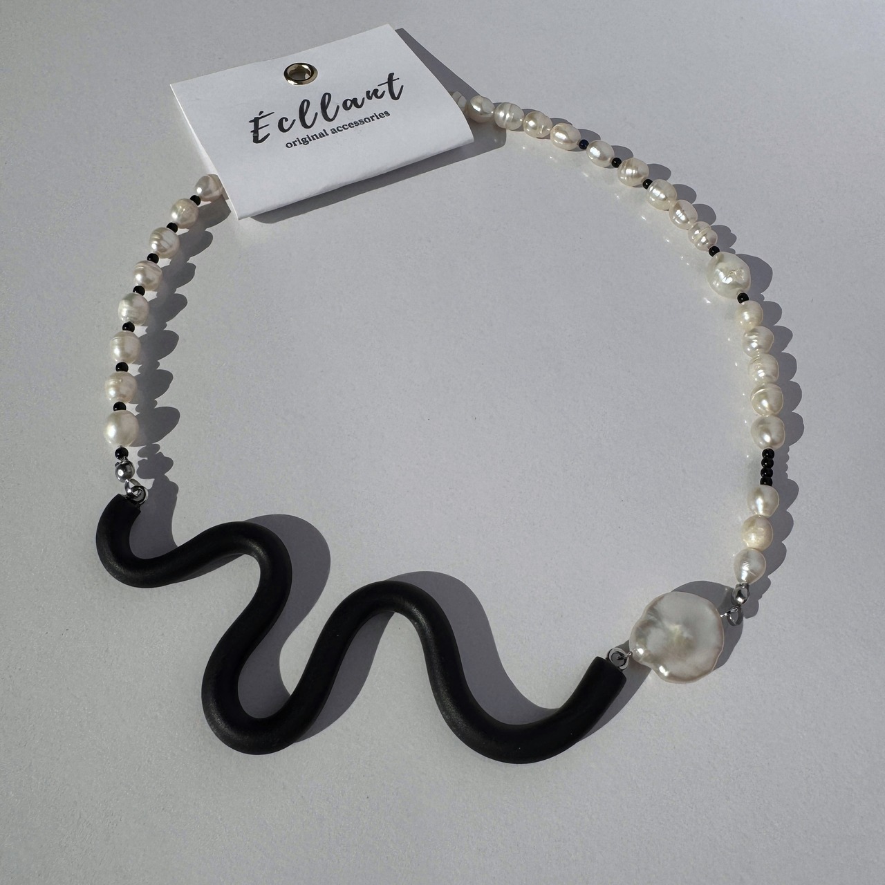 [BLACK] ポリマークレイ 淡水パールネックレス［GSN090-BK］