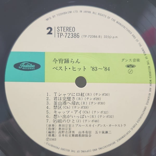 奥田宗広とブルーラテン・オーケストラ / 今宵踊らん　ベスト・ヒット'83-'84 [TP-72386・87] - 画像5
