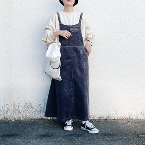 Corduroy salopette skirt (gray)