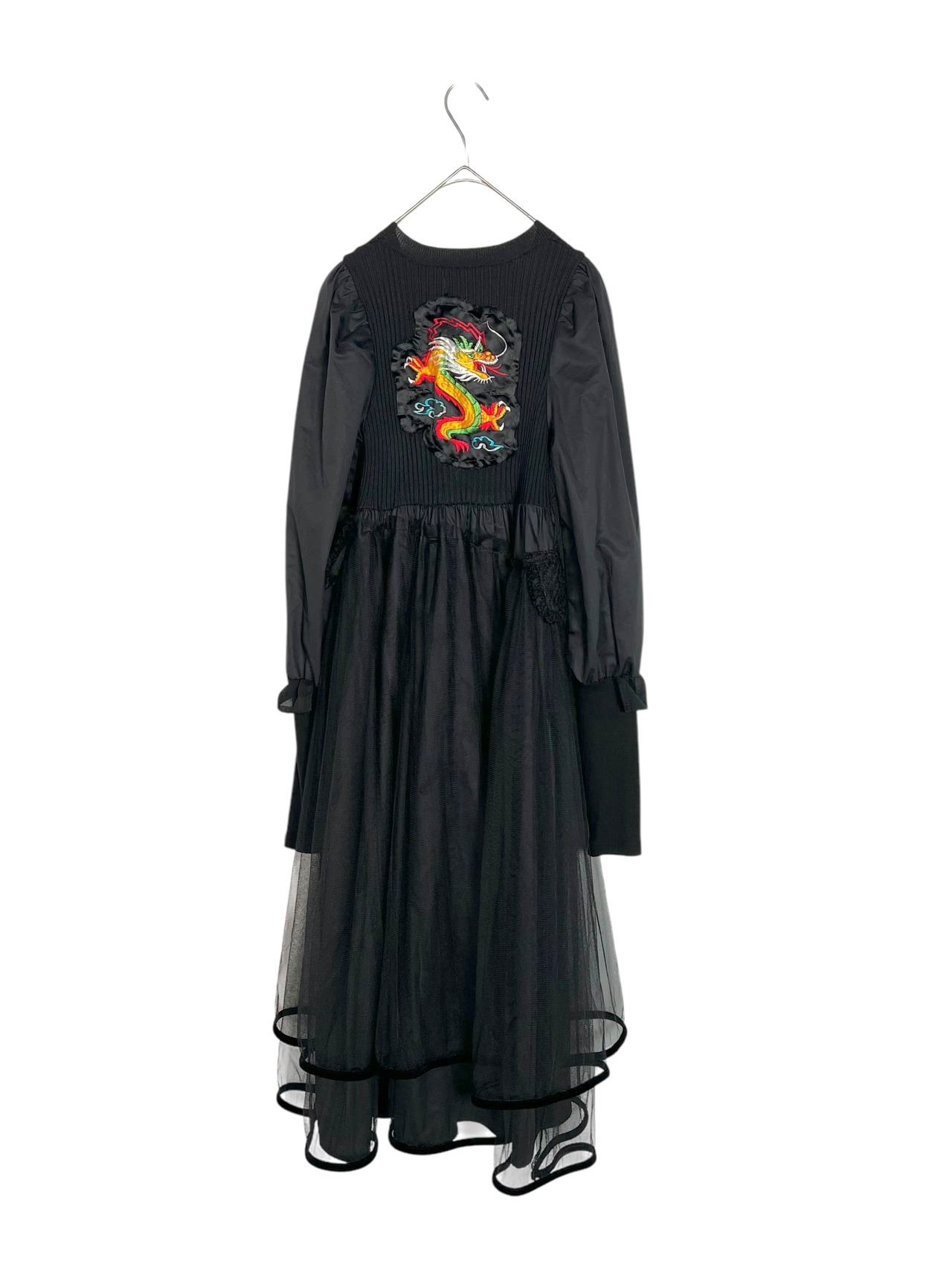 "再構築" Tulle×Embroidery Puff Sleeve Dress - 11