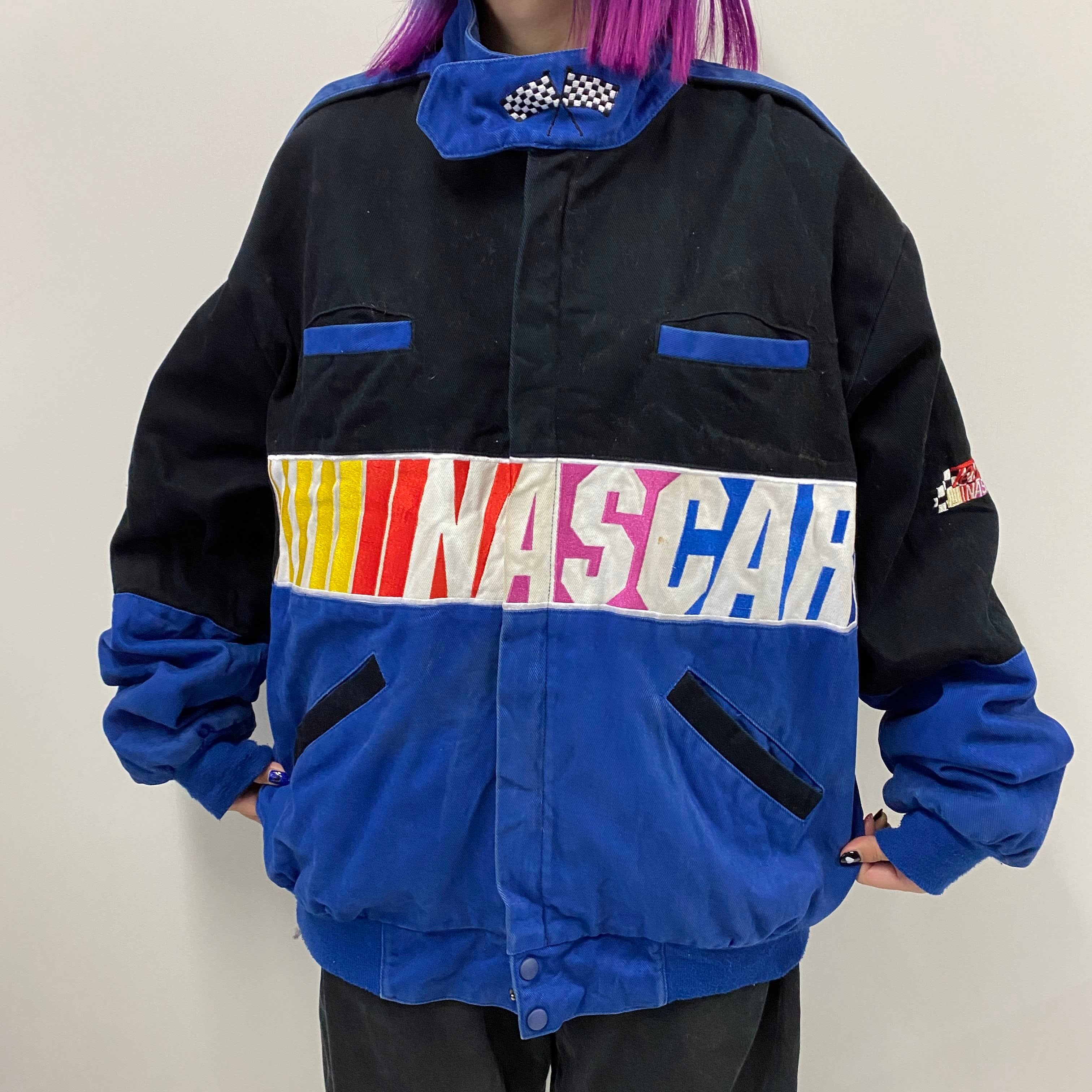 90年代 NASCAR ナスカー ロゴ 刺繍 コットンツイル レーシングジャケット メンズXL相当 古着 90s ヴィンテージ ビンテージ  ブラック×ブルー【ブルゾン・ジャケット】【HA10】 | cave 古着屋【公式】古着通販サイト