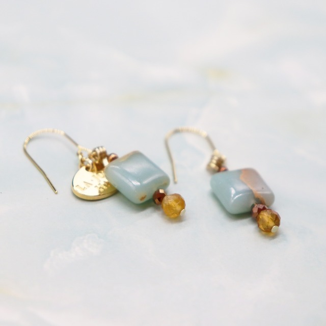 【Like a Honey Candy】シトリン×インプレッションストーン ピアス