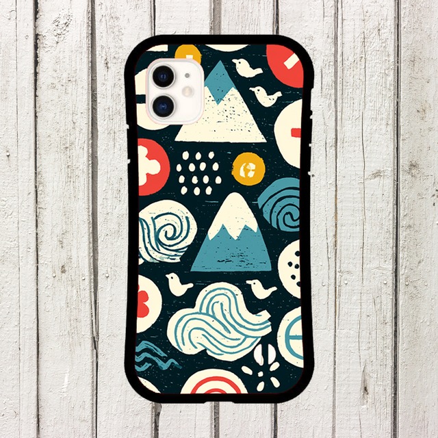 受注生産 iPhoneケース 白い花と波の濃紺民芸柄｜花モチーフ FMSY119C