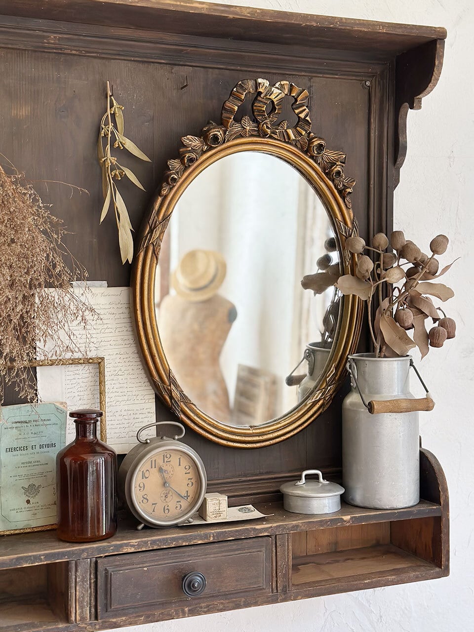 リボン装飾 オーバルミラー 壁掛け鏡 | Brocante de La Cocotte