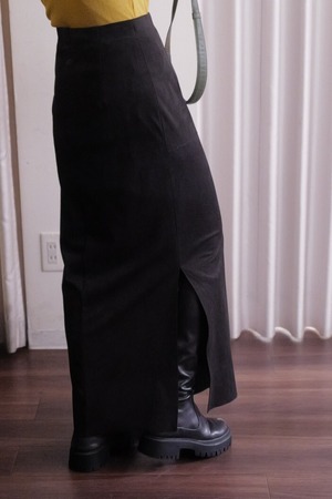 fake suede tight skirt black