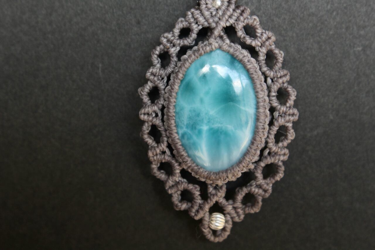 Larimar & Rainbow  moonstone  micro macrame pendant