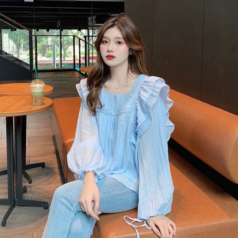 シフォンシャツ レディーススプリングカラートップス ロング 春物 スクウェア スーパーモール7946483502