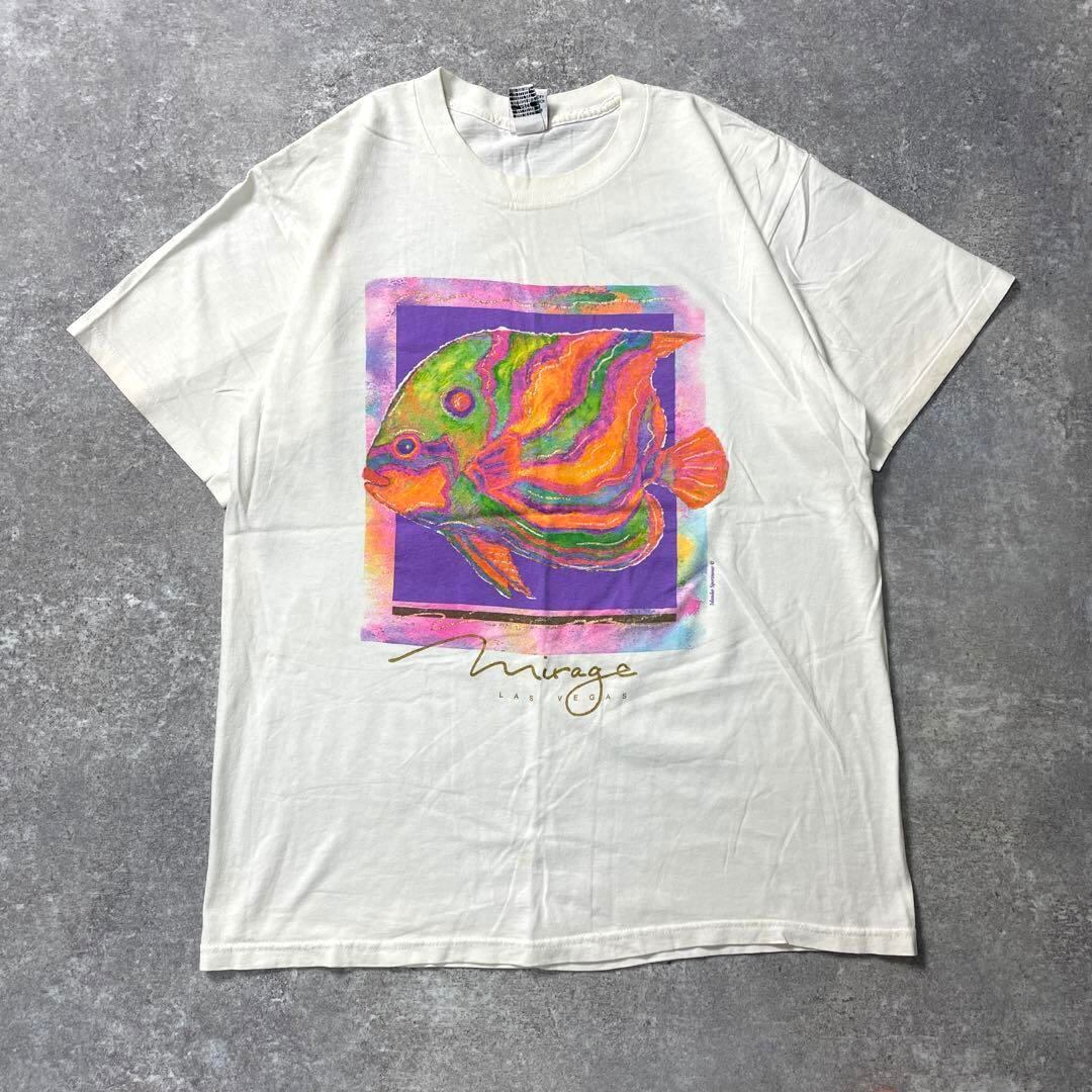 90s USA製 Las Vegas 魚 アート 絵画 vintage Tシャツ