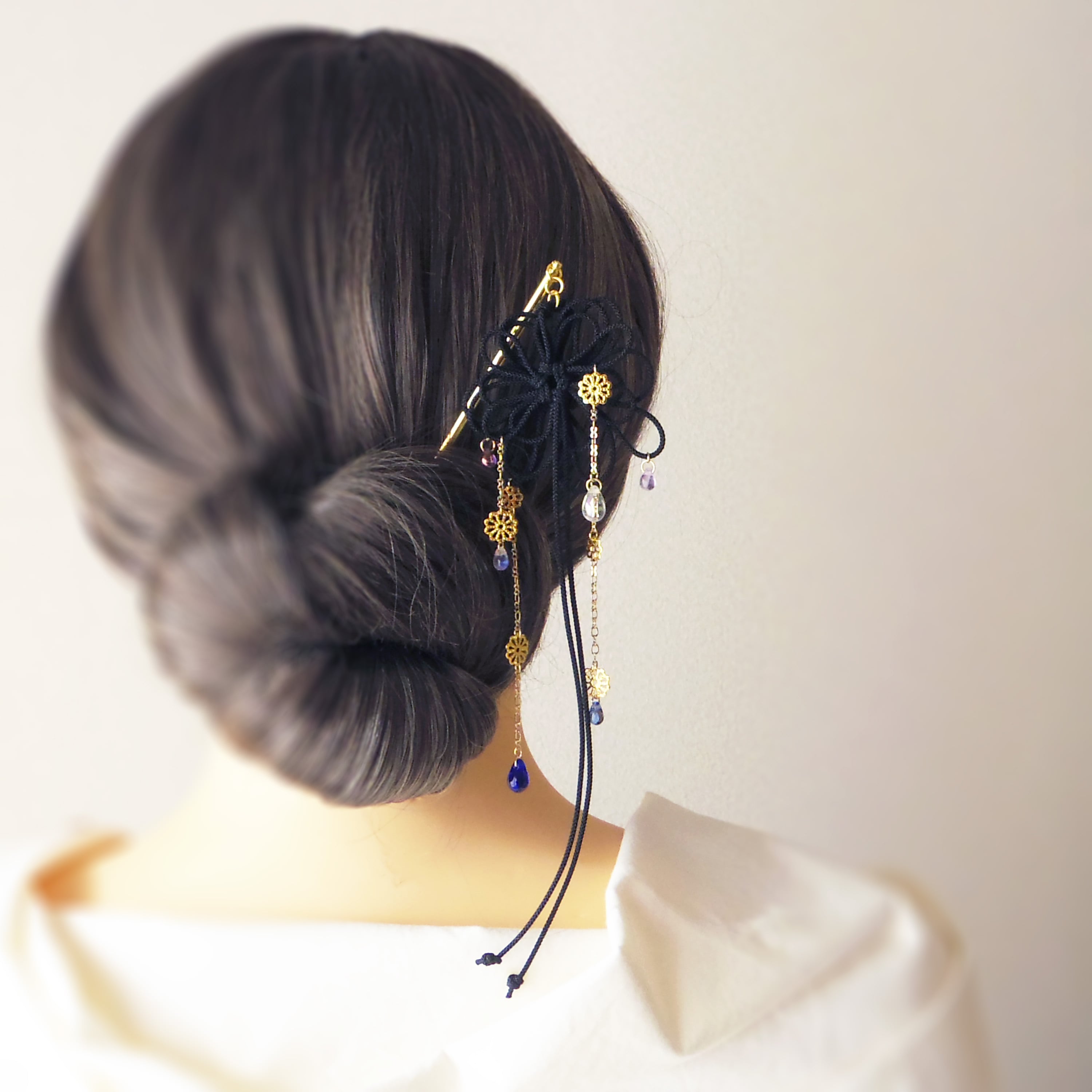 飾り結びかんざし「禮とつや」【+チェコビーズ】浴衣・着物・フォーマルな和装ヘアに。