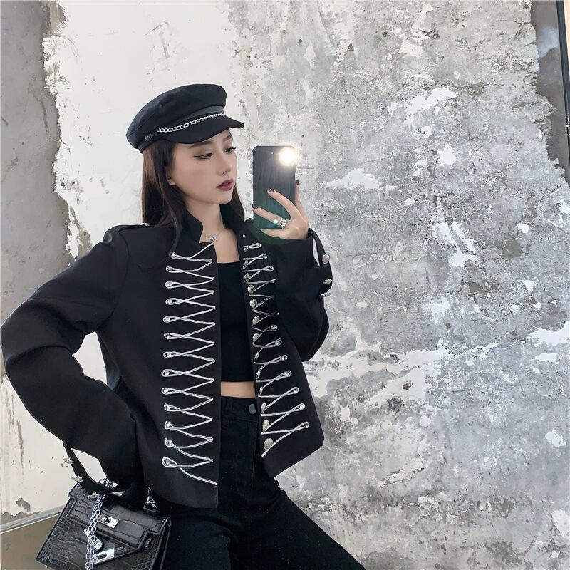 センスブラックフライドストリートスモールスーツレディース秋シンルーズスーツ2020新作クロップドジャケットジャケット ブラックストロベリース48888504629