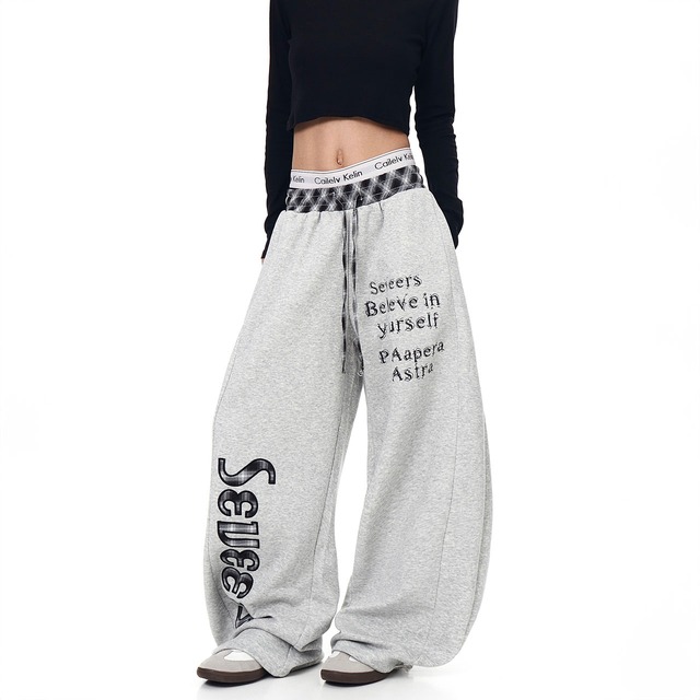 チェックロゴスウェットワイドパンツ 2col   R00875