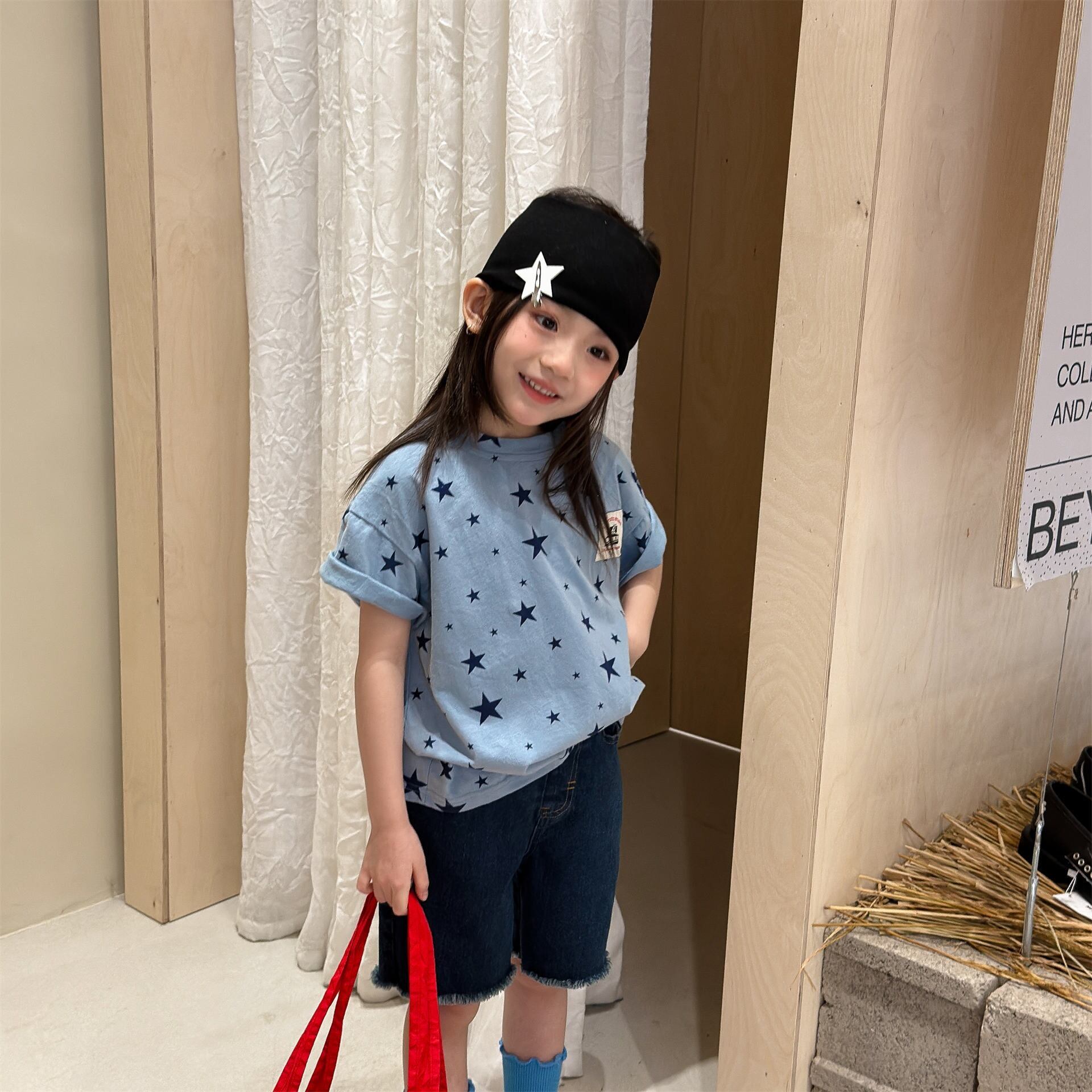 スター柄Tシャツ（スカイ／グレー）ADBB 2026夏｜80-130cm｜トップス