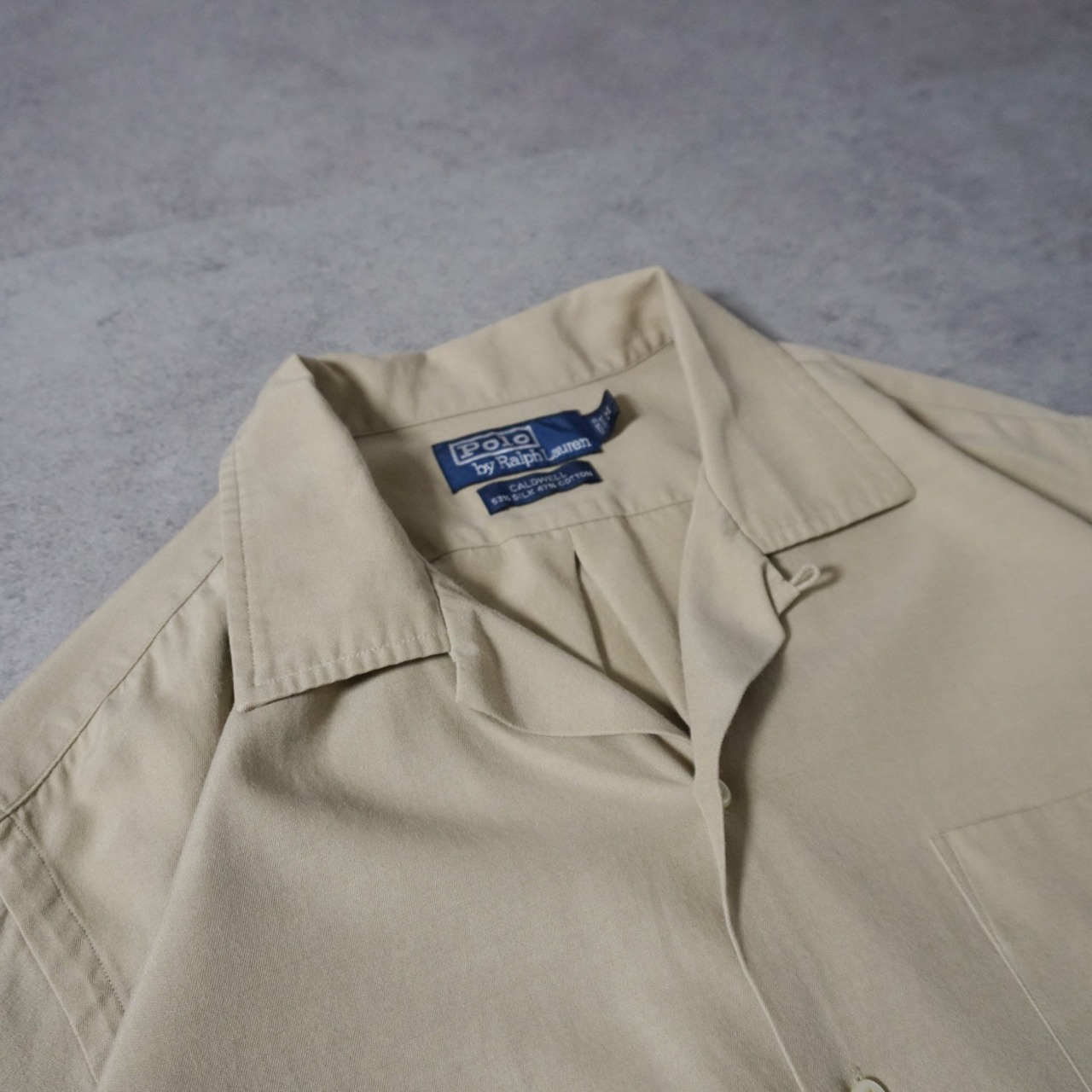 Polo by Ralph Lauren "CALDWELL" open collar shirt Silk Cotton Sand Beige [M] 古着 - 3