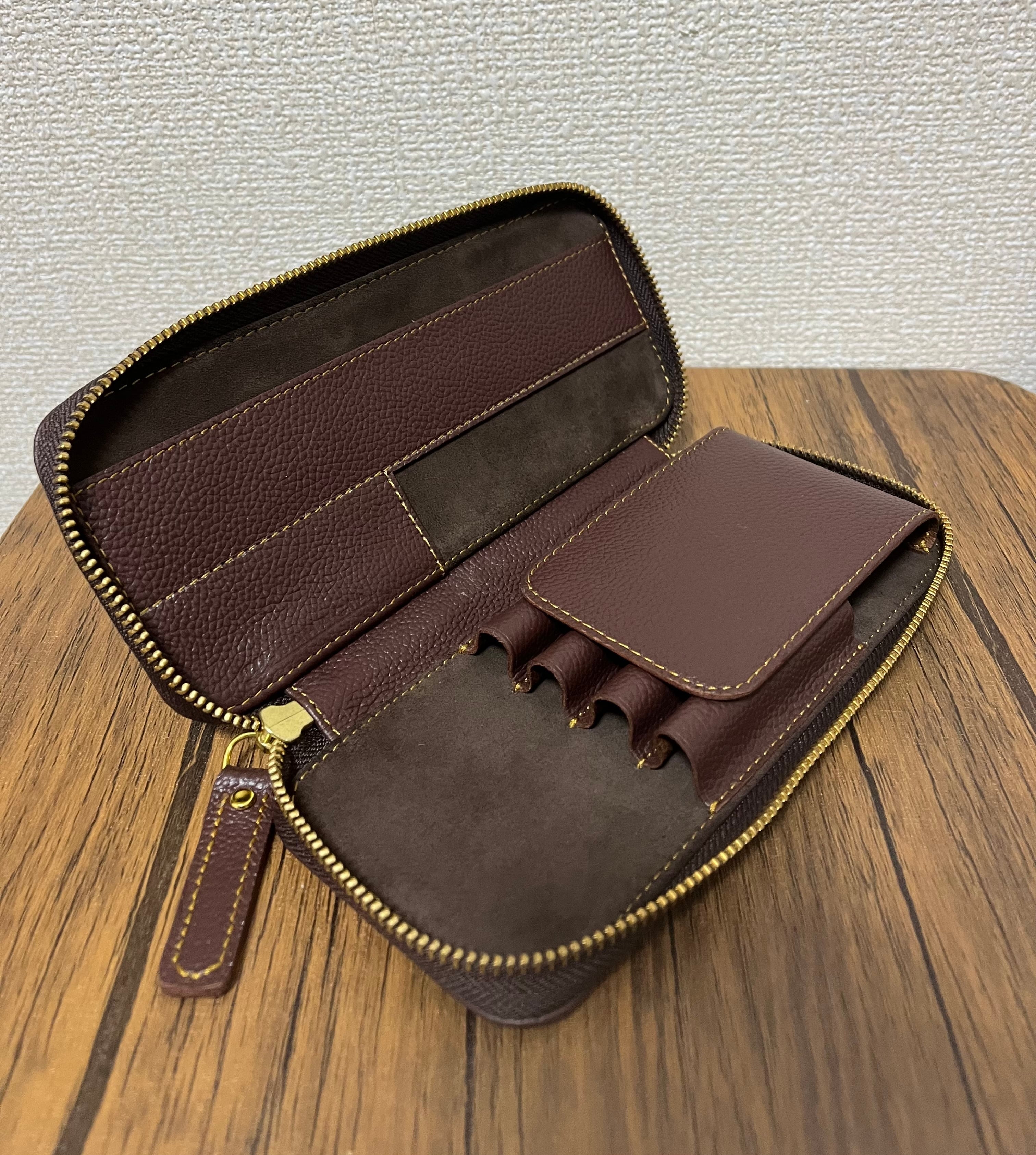 バハギア ペンケース ラウンドジップ型 シュリンクレザー ダーク