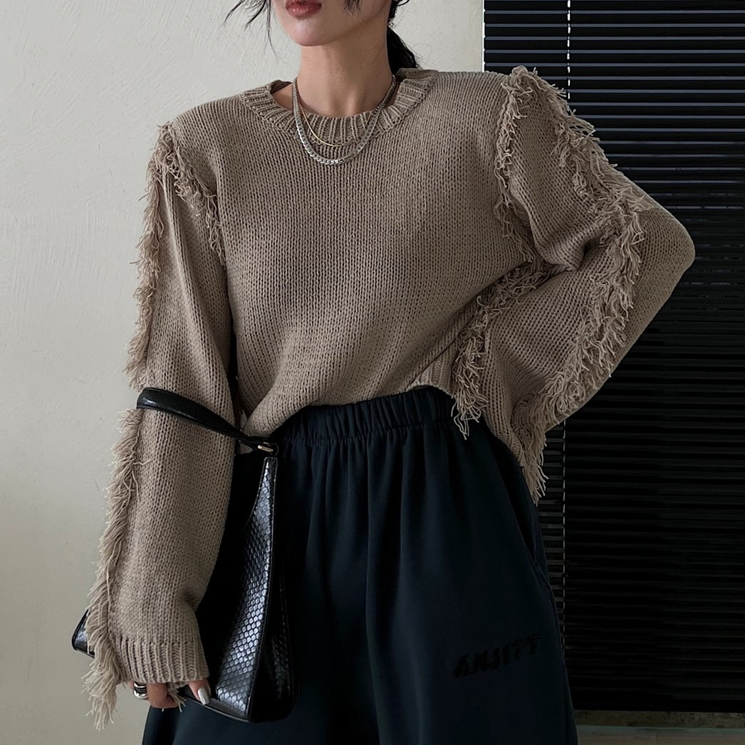 Oversized Fringe Design Knit 00862
