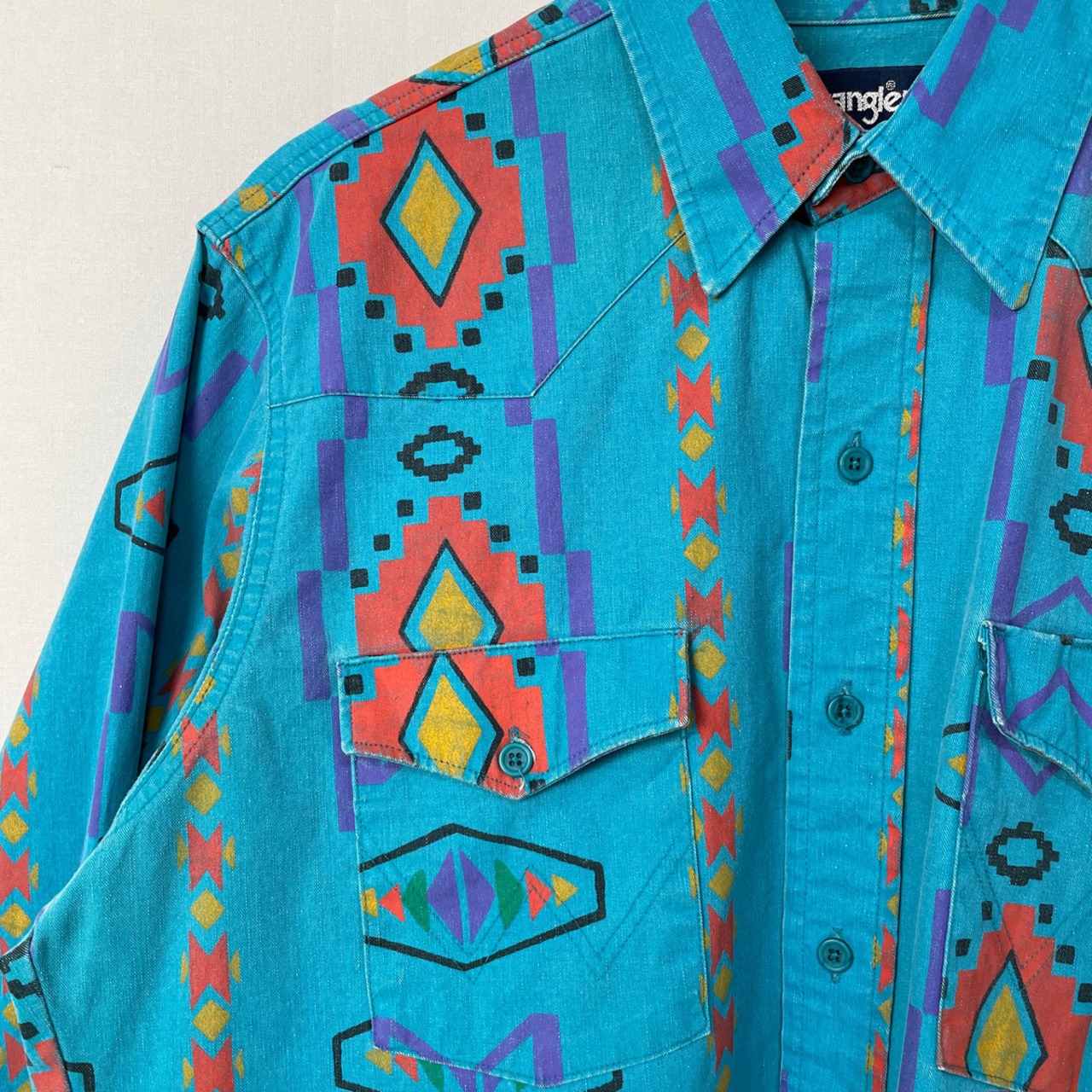 80s 90s USA製 Wrangler ネイティブ柄 ウエスタンシャツ 古着  