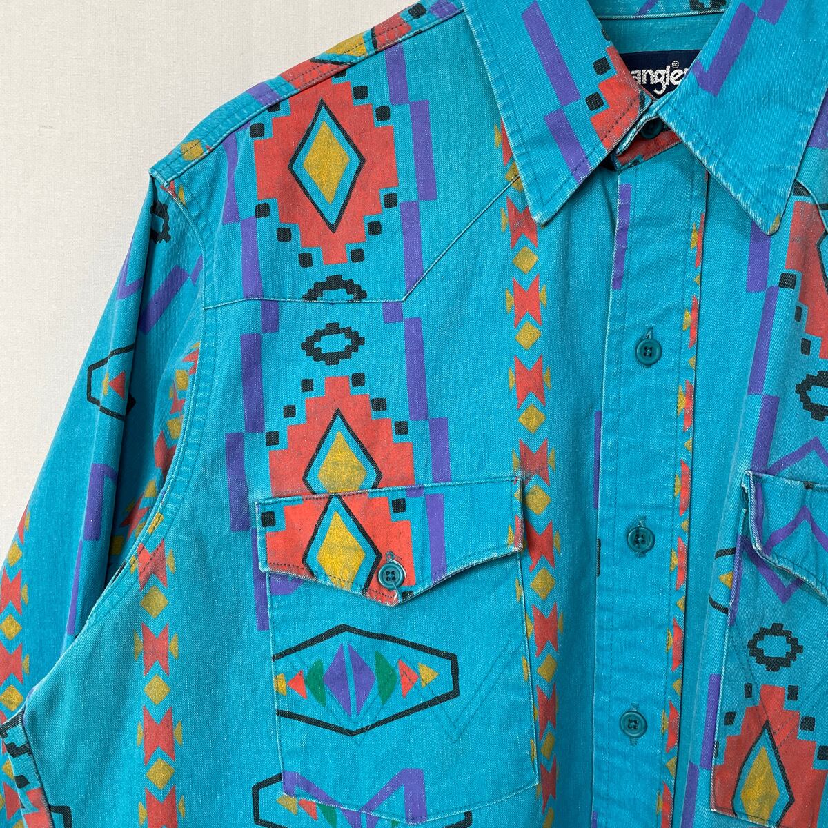 80s 90s USA製 Wrangler ネイティブ柄 ウエスタンシャツ 古着 