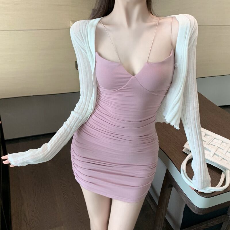 ドレス スリムウェストショートスカート スプリングサマー ピンク 春物 夏物 ブラックストロベリース63238353489