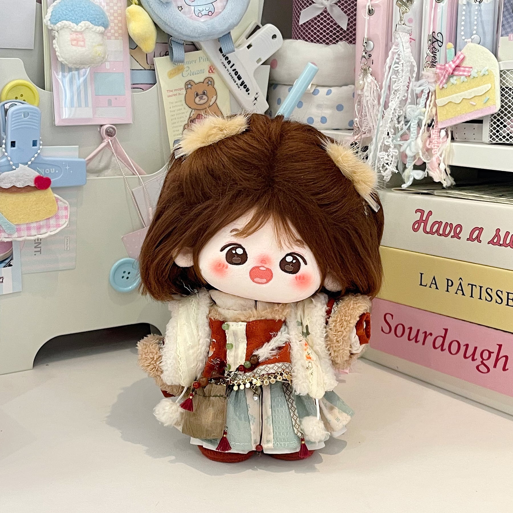 20cmぬい服】アンティークなエスニックコーデ 着せ替えぬいぐるみ 棉花