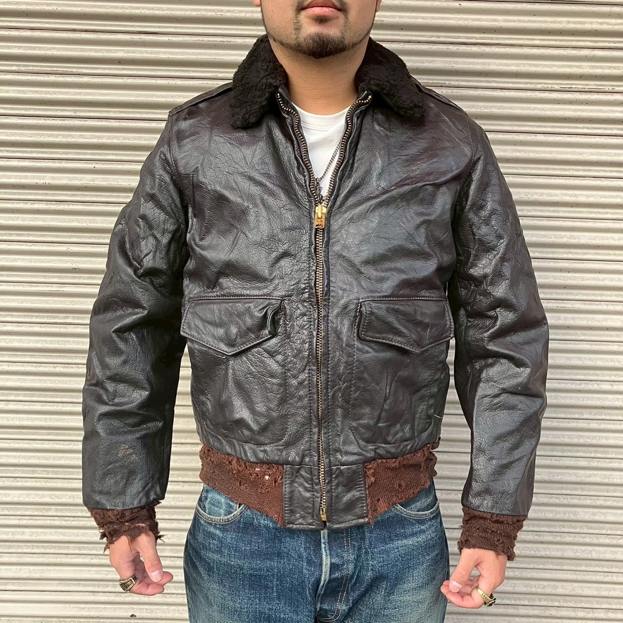 ★美U AMERICAN BASE ヴィンテージ レザートラッカージャケット L ダークブラウン レザーライダース　  00s OLD GAP 本革 スエード レザー トラッカー ジャケット