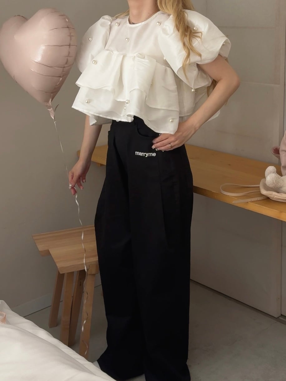MARRY ME ホワイト フリル パール angel sweat MARRYME LOGO PANTS | MARRY ME.official