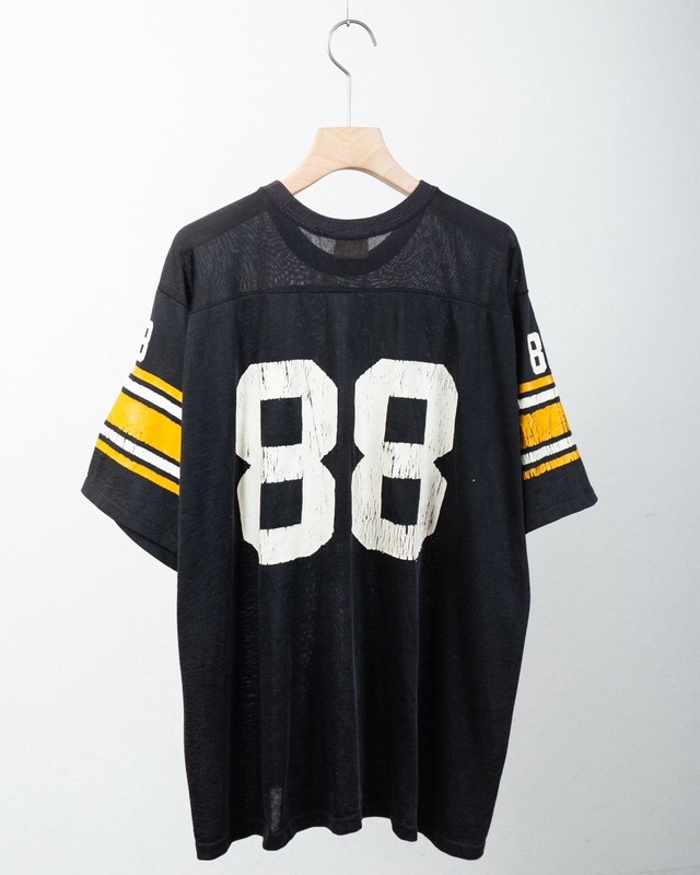 vintage good damage rubber printed football T-shirt / COLOR:BLACK