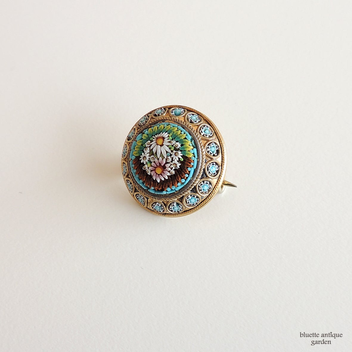 イタリアアンティーク マイクロモザイク ブローチ【マー ガレット