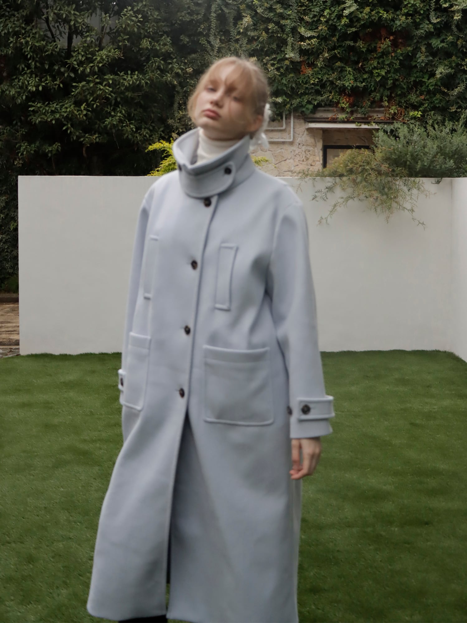 mieyamieya ミーヤミーヤ　ロングコート アイスブルー 2WAY COLLAR HEFTY COAT -ICE BLUE- | mieya mieya