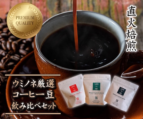 ３種類コーヒー豆飲み比べセット100ｇ×各1袋 ウミノネ シーズナル ブレンド(グアテマラ・エチオピア・タイ)  インドネシア エチオピア