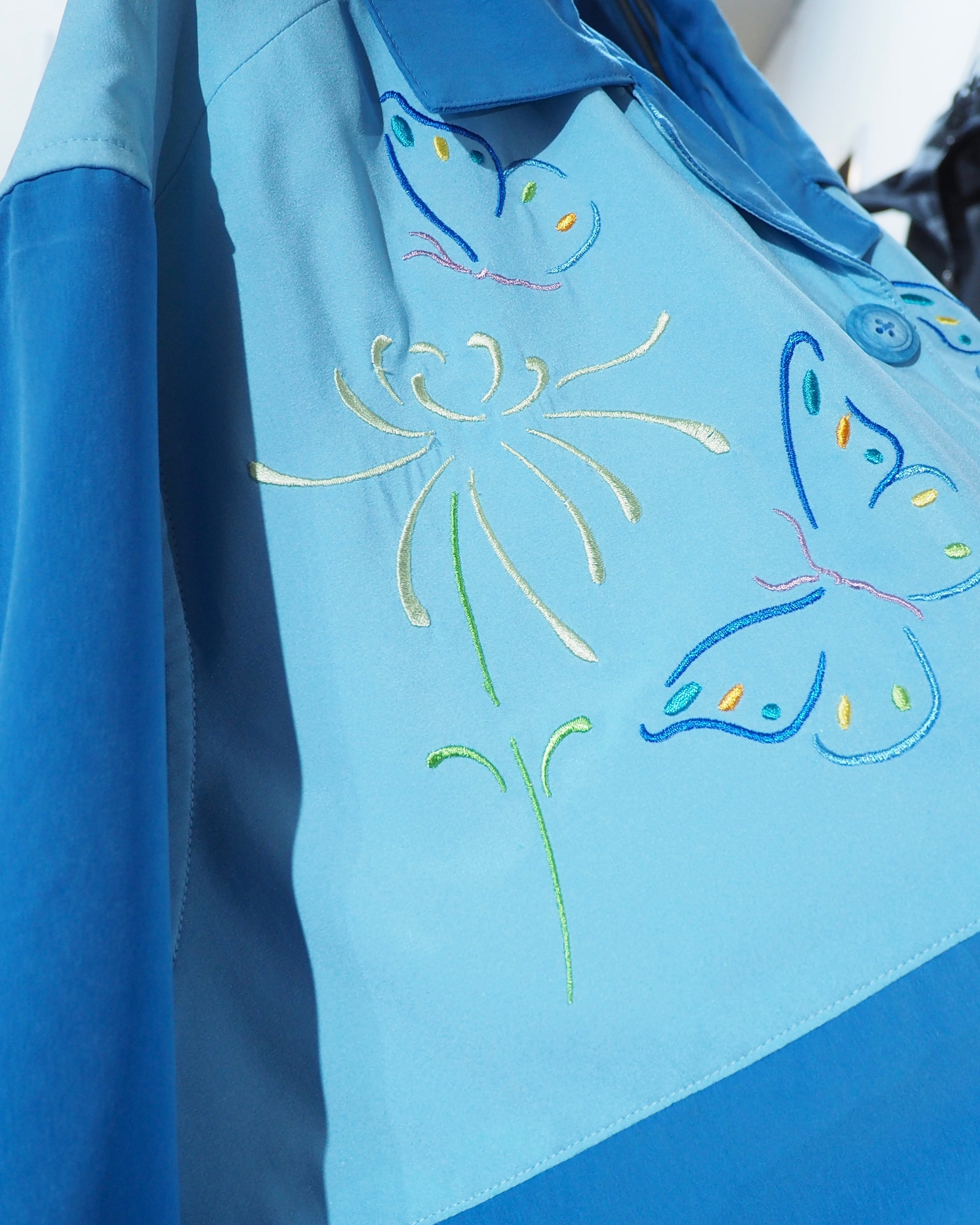 Beautiful Butterfly Embroidery vintage loose Open collar SS shirt