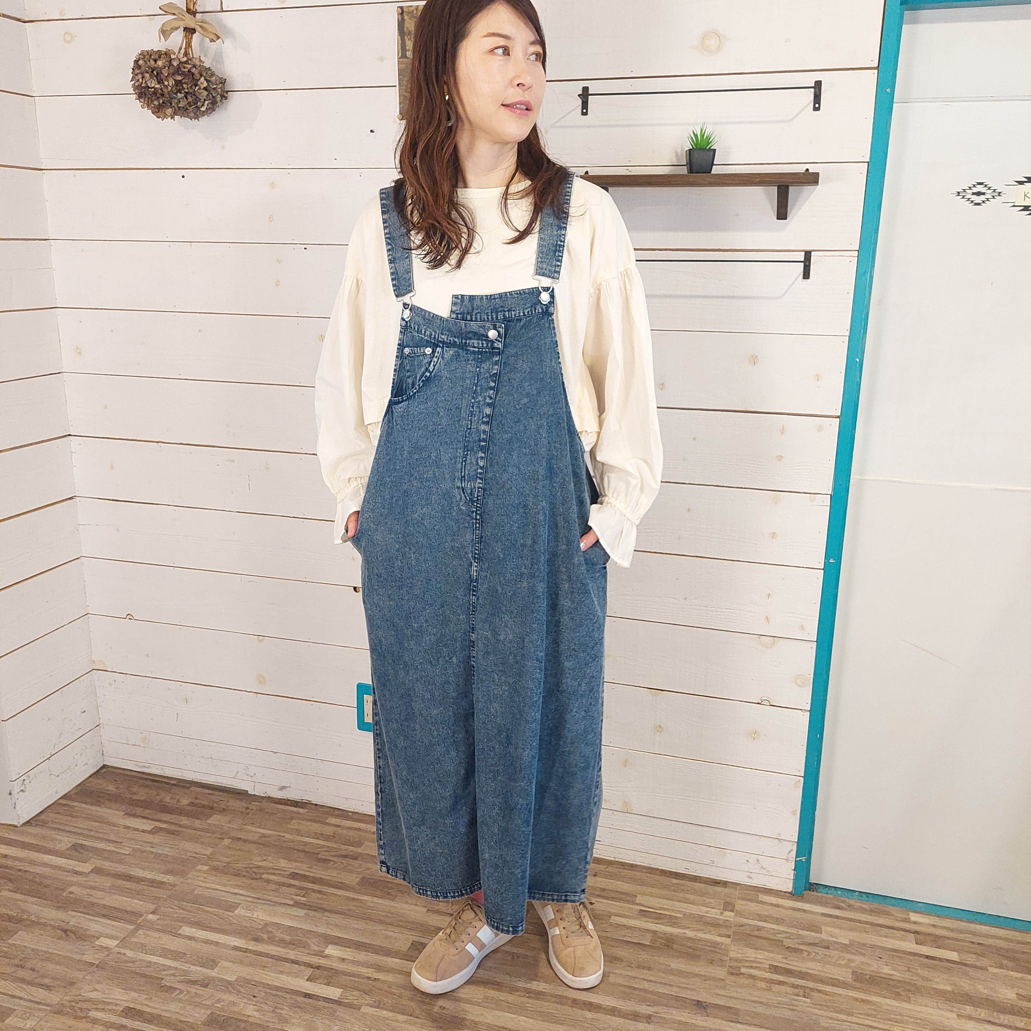 ケミカルデニムサロペットスカート    P-567