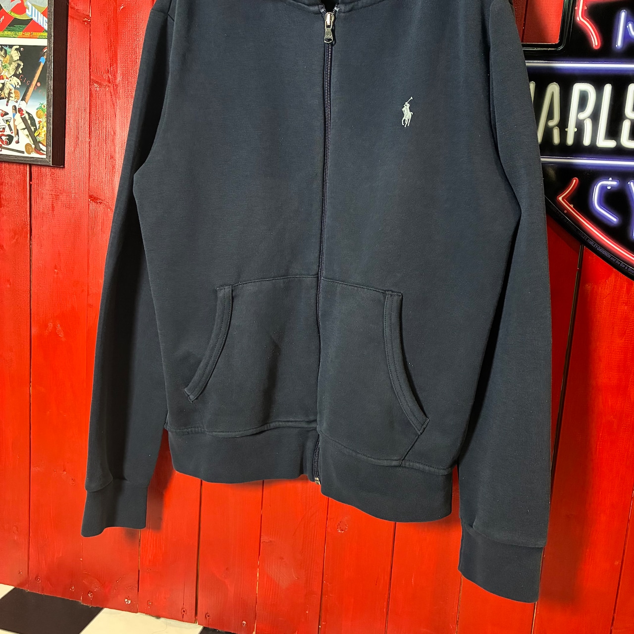 POLO RALPH LAUREN ジップパーカー ネイビー 白ポニー S ラルフローレン