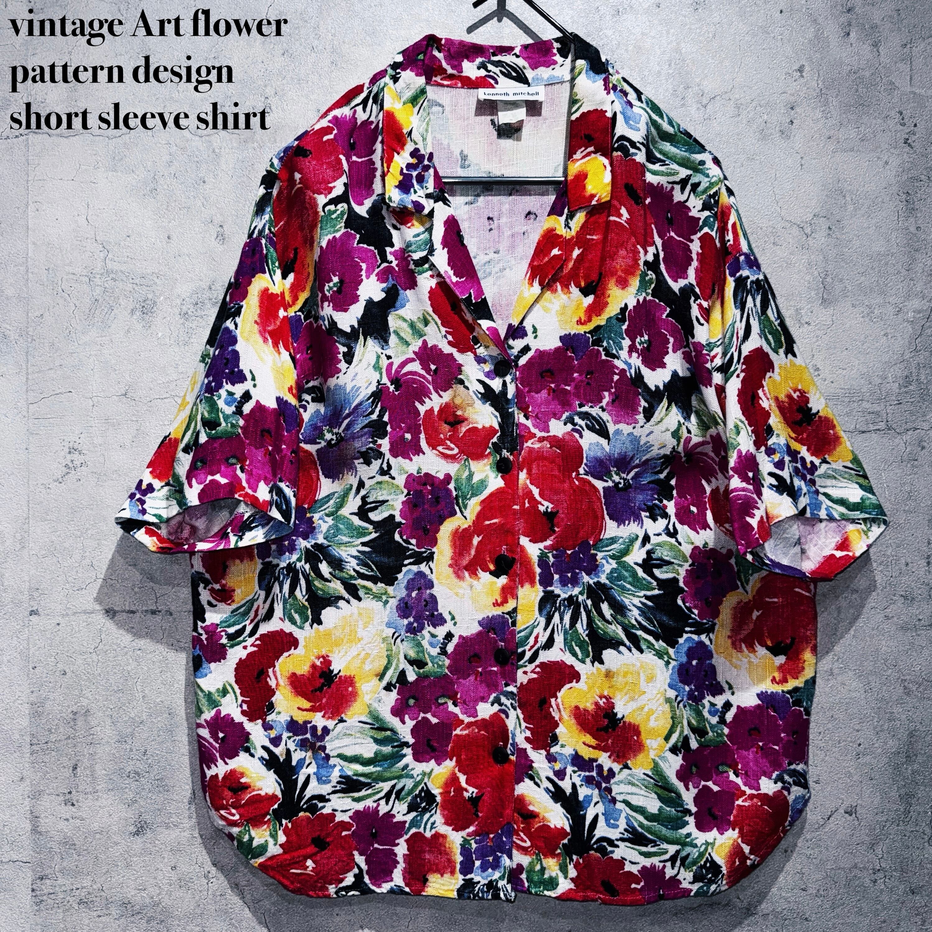 vintage Art flower pattern design short sleeve shirt