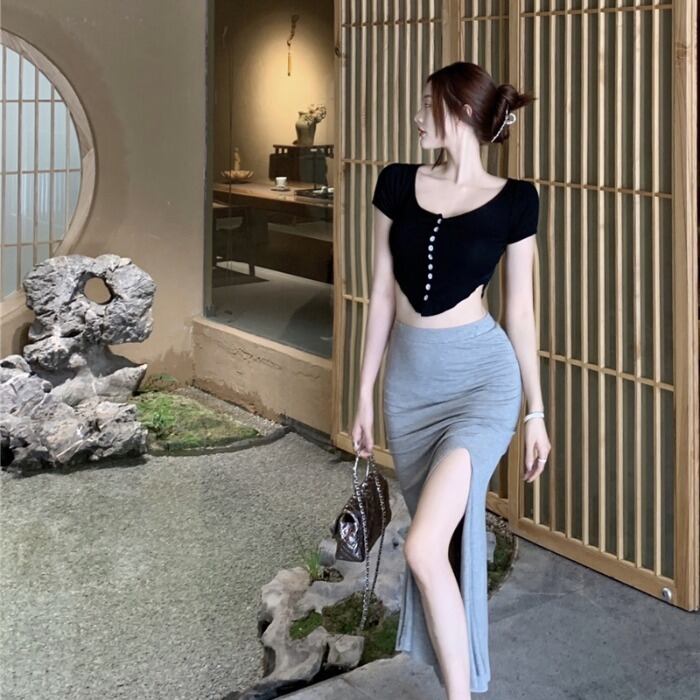 Tシャツ カジュアルトップス ハイウェストウェストスカート ロング ドラファッションホール82435741215